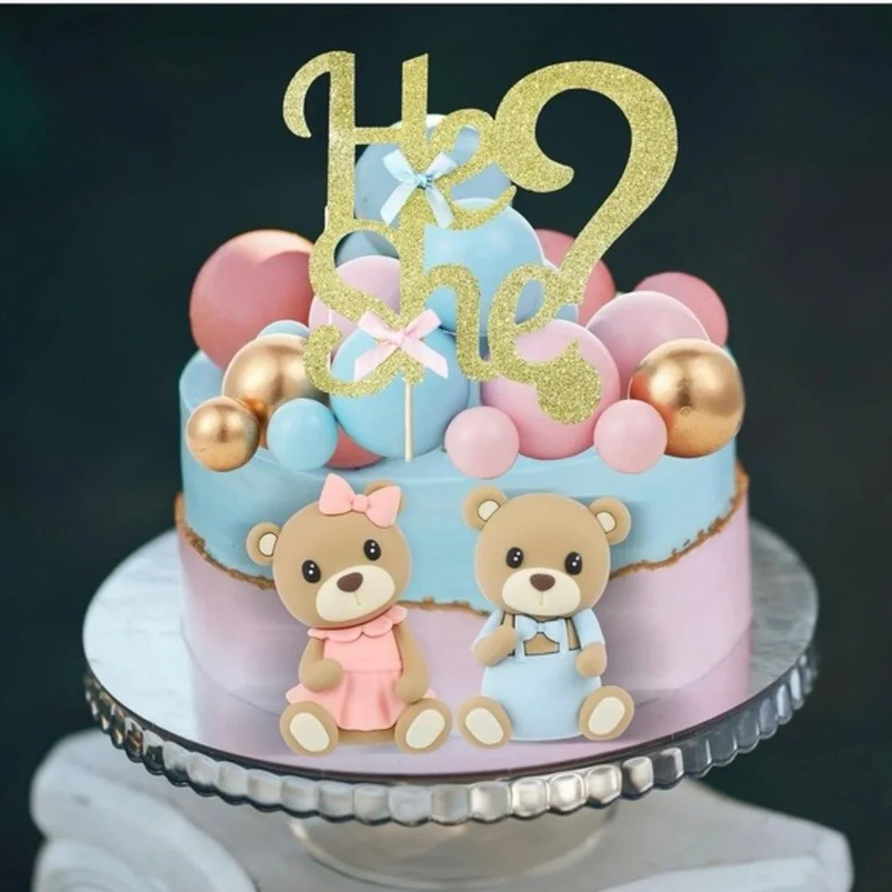 Gerrii  Gender Reveal Cake Topper Set, Includes He or She Cake Topper assortment